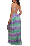 Green Fashion adult Street Green Off The Shoulder Sleeveless Wrapped chest Swagger Floor-Length Print Patchwork backless Tie and dye Dresses