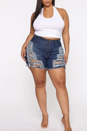Dark Blue Black Light Blue Dark Blue Zipper Fly Mid Hole washing Zippered Straight shorts Bottoms Hot Pants Ripped Denim Shorts