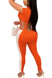 Оранжевый модный повседневный взрослый мэм лоскутное однотонный костюм из двух предметов карандаш с коротким рукавом из двух предметов