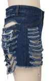 Preto Azul Claro Azul Escuro Jeans Zipper Fly Lavagem Mid Hole Calções retos com zíper Calças inferiores