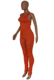 Orange Street Print Ripped Hollowed Out O Neck Jumpsuits