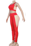 rose red Active Solid pencil Sleeveless Two Pieces