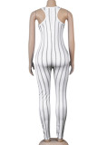 White Fashion Street Striped Print Sleeveless O Neck Skinny Tank Vest Jumpsuits