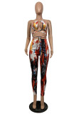 Blue Fashion Sexy adult Patchwork Print backless Tie Dye Bandage Two Piece Suits pencil Sleeveless Two Pieces