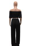 Black Casual Fashion asymmetrical Bandage Solid crop top Straight Loose
