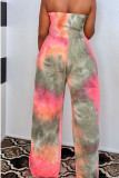Pink Fashion Casual Tie-dyed Sleeveless Wrapped Jumpsuits