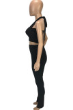 Черный модный сексуальный взрослый мэм лоскутное однотонный костюм из двух предметов карандаш без рукавов из двух предметов