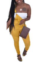 Yellow Red Yellow Olive green Bib pants Sleeveless High Patchwork Solid Draped pencil Pants Bottoms