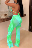 Trajes de baño para adultos sexys de moda con capucha de malla sin espalda con top corto con estampado de almazuela verde