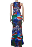 Blue Fashion adult Ma'am Lightly cooked Blue rose red Light Green purple Dark Red Army Green Tank Sleeveless O neck Mermaid Floor-Length Print Dresses