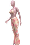 Rosa Patchwork Print crop top bandage rygglös Mesh Hooded Out Mode Sexiga badkläder för vuxna