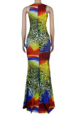 Dark Red Fashion adult Ma'am Lightly cooked Blue rose red Light Green purple Dark Red Army Green Tank Sleeveless O neck Mermaid Floor-Length Print Dresses