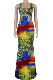 Dark Red Fashion adult Ma'am Lightly cooked Blue rose red Light Green purple Dark Red Army Green Tank Sleeveless O neck Mermaid Floor-Length Print Dresses