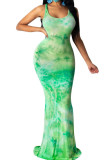 Light Green Fashion adult Ma'am Lightly cooked Blue rose red Light Green purple Dark Red Army Green Tank Sleeveless O neck Mermaid Floor-Length Print Dresses