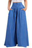 Calça jeans azul escuro com botão mosca sem mangas de alta costura patchwork calças soltas