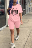 Розовая модная повседневная свободная рубашка с короткими рукавами и двумя предметами с принтом