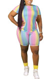 Multi-color Fashion adult Ma'am Sweet O Neck Patchwork Print Tie Dye Two Piece Suits Stitching Plus Size
