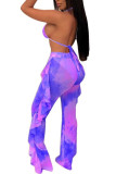 purple Patchwork Print crop top bandage backless Mesh Hooded Out Fashion Sexy adult Swimwears