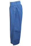 Pantaloni larghi con bottoni in denim blu scuro senza maniche con patchwork alto e solido