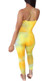 Gele mode mouwloze slip-jumpsuits met lichte print