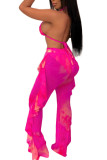 Costumi da bagno per adulti sexy con stampa patchwork rosa, fasciatura sulla schiena, in rete, con cappuccio, alla moda
