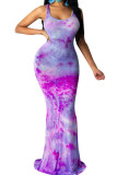 purple Fashion adult Ma'am Lightly cooked Blue rose red Light Green purple Dark Red Army Green Tank Sleeveless O neck Mermaid Floor-Length Print Dresses