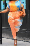 Оранжевый Street O-образный вырез С принтом Tie Dye Plus Размер