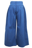 Pantalon en denim boutonné braguette sans manches haut solide patchwork pantalon ample bleu foncé