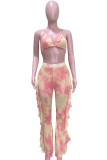 Roze patchwork print crop top bandage backless mesh hooded out mode sexy volwassen badkleding