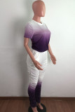 violet mode décontracté adulte madame Patchwork dégradé deux pièces costumes crayon à manches courtes deux pièces