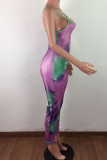 lila Fashion Sexy Tie-dyed ärmellose Beleg-Overalls