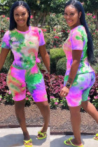 purple Fashion Casual adult Ma'am Print Tie Dye Two Piece Suits Straight Short Sleeve Two Pieces