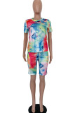 Pink Fashion Casual adult Ma'am Print Tie Dye Two Piece Suits Straight Short Sleeve Two Pieces