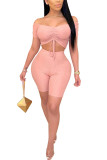 Розовый модный сексуальный взрослый мэм лоскутный принт драпированные костюмы из двух предметов прямой короткий рукав из двух предметов