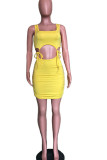 Yellow Sexy Solid backless Bandage crop top Skinny Sleeveless Two Pieces