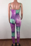 Green Fashion Sexy Tie-dyed Sleeveless Slip Cami Jumpsuits