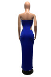 White Fashion Sexy Casual White Blue Off The Shoulder Sleeveless Wrapped chest Pencil Dress Ankle-Length Solid Dresses