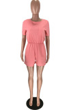 Pink Sexy Solid Short Sleeve O Neck Rompers