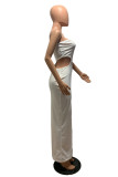 Белое модное сексуальное повседневное белое синее платье-карандаш без рукавов с открытыми плечами и запахом на груди, однотонные платья до щиколотки