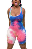 Blue Fashion street Tie-dyed Sleeveless Slip Rompers