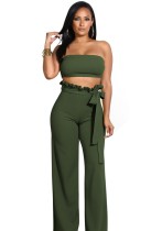 Green Army Plain Low Waist Two-piece suit