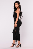 Zwarte sexy mouwloze slip-slanke jurk Enkellange bandage asymmetrische effen clubjurken