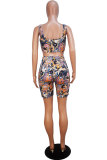 Multi-color Fashion Sexy Patchwork Print Straight Sleeveless Two-Piece Short Set