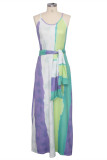 Фиолетовый сексуальный модный комбинезон без рукавов на тонких бретельках длиной до пола, асимметричный пэчворк Pr