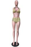 Yellow Geometric Asymmetrical Print Fashion Sexy Bikinis Set