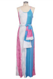 Blue Sexy Fashion Spaghetti Strap Sleeveless Slip A-Line Floor-Length asymmetrical Patchwork Pr