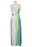 Синий сексуальный модный комбинезон без рукавов на бретельках трапециевидной формы длиной до пола, асимметричный пэчворк Pr