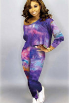 purple Sexy Two Piece Suits Print pencil Long Sleeve 