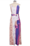 purple Sexy Fashion Spaghetti Strap Sleeveless Slip A-Line Floor-Length asymmetrical Patchwork Pr