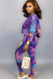 purple Sexy Two Piece Suits Print pencil Long Sleeve 